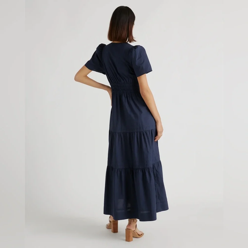 NEW Quince 100% Organic Cotton Poplin Tiered V-Neck Short Sleeve Maxi Dress sz S - Picture 3 of 13